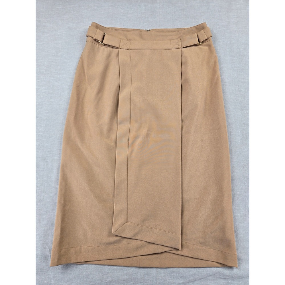 Worthington Womens Tan Faux Wrap Midi Skirt Side Buckle Size 4 Business Casual